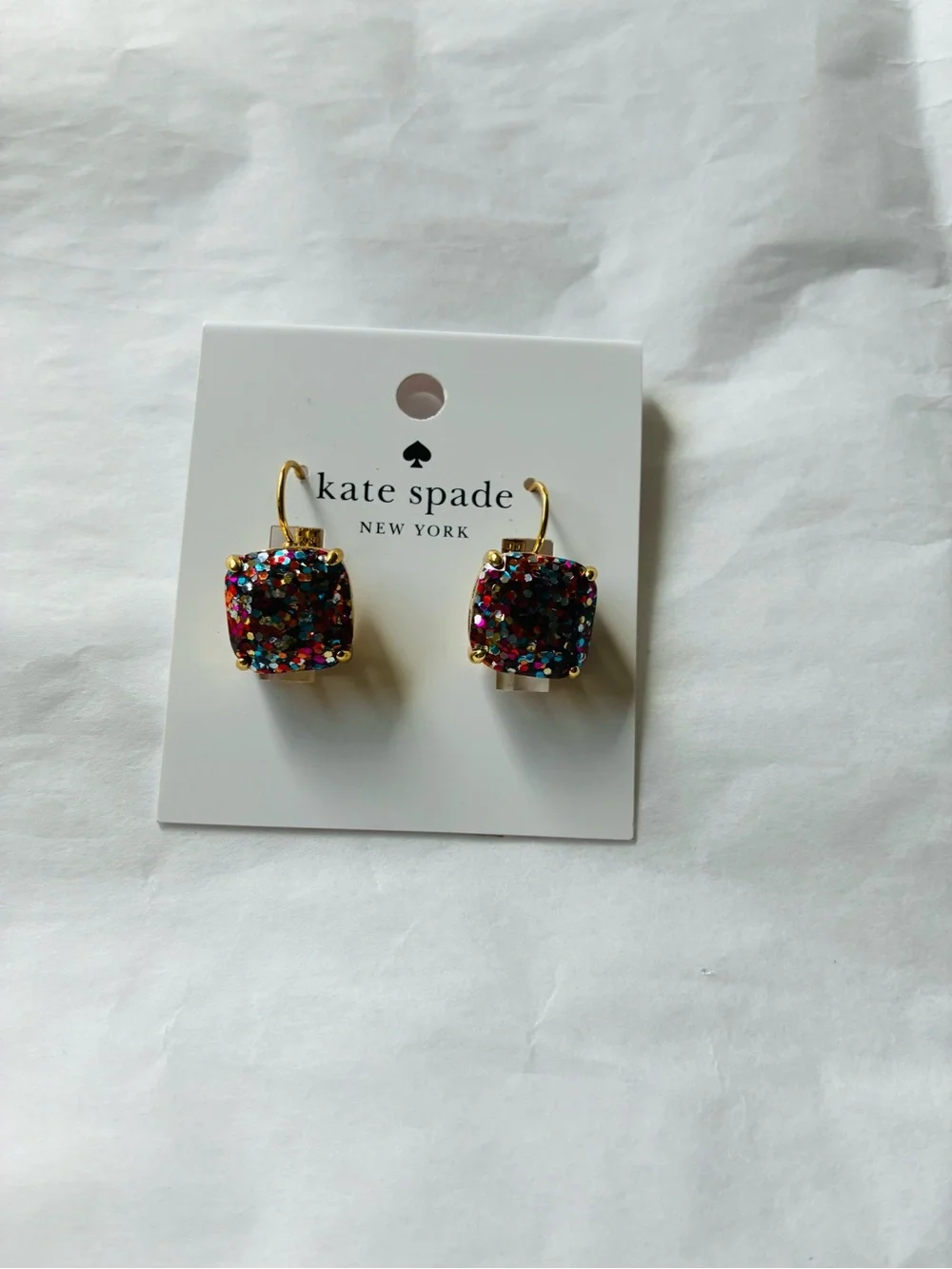 kate spade gold-tone multicolor glitter square drop earrings